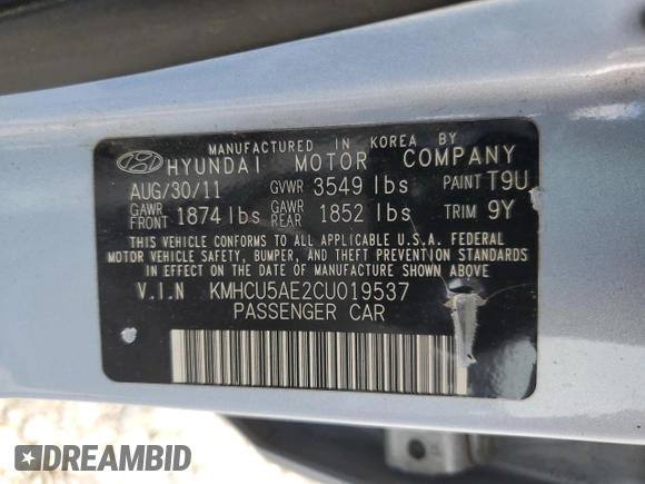 2012 Hyundai Accent SE z VIN KMHCU5AE2CU019537, wystawiony jako Copart lot #58089995 z przebiegiem 175 118 mil mil oraz Czysty tytuł • Clean title. Historia ofert i sprzedaży dostępna na DreamBid. Obrazek 13.