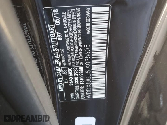 2018 Mercedes-Benz S-Class S 560 with VIN WDDXJ8GB5JA035605, listed as a Copart auction lot 60770214 with 0 mi miles and Salvage Title. Bid and sale history available at carsss.com. Image 14.
