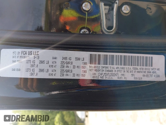 2020 Jeep Cherokee Limited with VIN 1C4PJMDX7LD522471, listed as a IAAI auction lot 42468793 with 62,226 mi miles and . Bid and sale history available at DreamBid. Image 9.