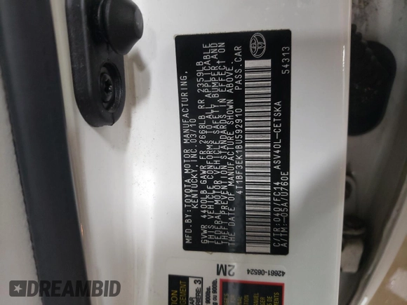 2011 Toyota Camry LE with VIN 4T1BF3EK1BU592910, listed as a Copart auction lot 44042345 with 108,853 mi miles and Salvage Title. Bid and sale history available at carsss.com. Image 12.