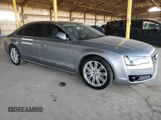 2012 Audi A8 with VIN WAURVAFD0CN028037, listed as a Copart auction lot 61004815 with 97,424 mi miles and Salvage title. Bid and sale history available at DreamBid. Image 4.