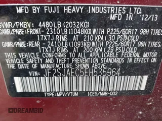 2014 Subaru Forester Premium with VIN JF2SJAEC5EH535964, listed as a IAAI auction lot 41900502 with 142,855 mi miles and . Bid and sale history available at DreamBid. Image 9.