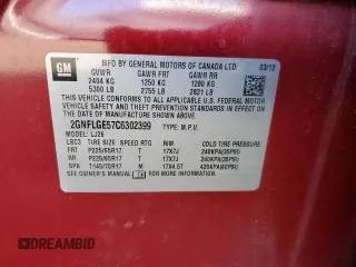 2012 Chevrolet Equinox LTZ with VIN 2GNFLGE57C6302399, listed as a Copart auction lot 46603845 with 140,072 mi miles and Salvage Title. Bid and sale history available at carsss.com. Image 14.