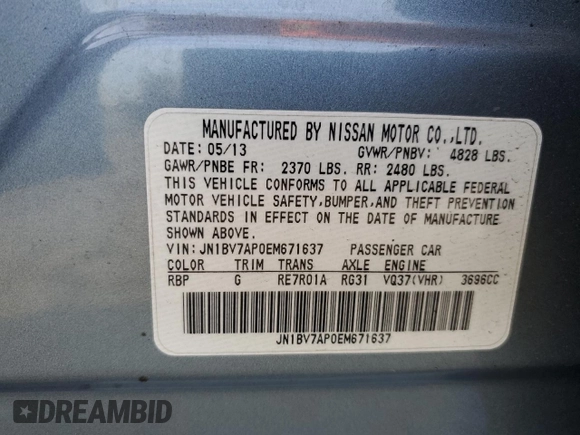 2014 Infiniti Q50 Premium with VIN JN1BV7AP0EM671637, listed as a Copart auction lot 47119015 with 141,459 mi miles and Salvage Title. Bid and sale history available at carsss.com. Image 12.