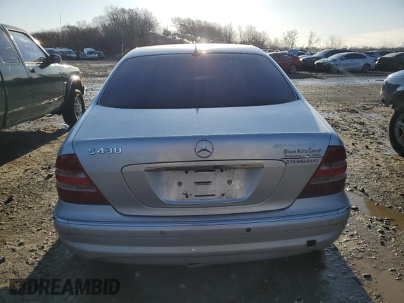 2002 Mercedes-Benz S-Class 4.3L with VIN WDBNG70JX2A233642, listed as a Copart auction lot 44129705 with 144,793 mi miles and Salvage Title. Bid and sale history available at carsss.com. Image 6.