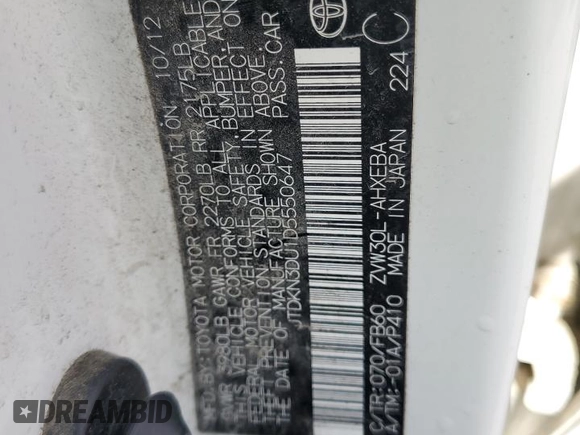 2013 Toyota Prius One with VIN JTDKN3DU1D5550647, listed as a Copart auction lot 49250345 with 129,714 mi miles and Salvage Title. Bid and sale history available at carsss.com. Image 14.