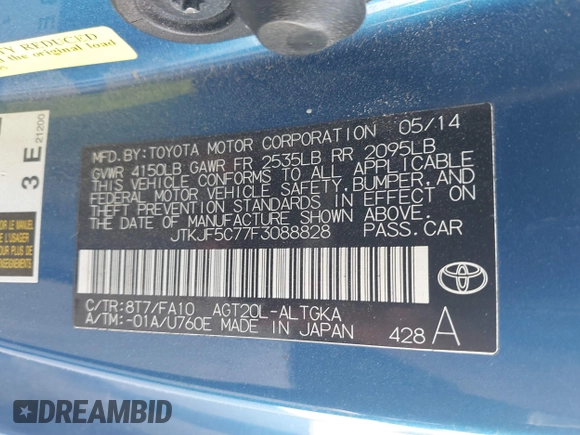 2015 Scion tC with VIN JTKJF5C77F3088828, listed as a IAAI auction lot 41846399 with 203,677 mi miles. Bid and sale history available at carsss.com. Image 9.