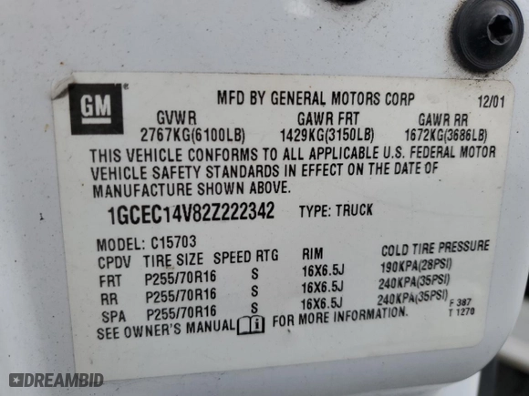 2002 Chevrolet Silverado 1500 LS with VIN 1GCEC14V82Z222342, listed as a Copart auction lot 45576755 with 152,446 mi miles and Salvage Title. Bid and sale history available at carsss.com. Image 12.