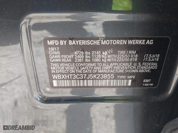 2018 BMW X1 xDrive28i with VIN WBXHT3C37J5K23855, listed as a IAAI auction lot 41442191 with 1 mi miles. Bid and sale history available at carsss.com. Image 9.