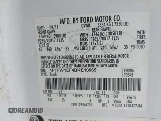 2011 Ford F-150 XL with VIN 1FTFW1EF4BKE10965, listed as a IAAI auction lot 42365687 with 191,586 mi miles and . Bid and sale history available at DreamBid. Image 9.