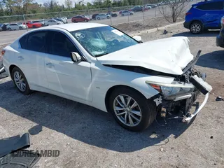 2018 Infiniti Q50 2.0t LUXE with VIN JN1CV7AP6JM240637, listed as a IAAI auction lot 41677406 with 113,980 mi miles. Bid and sale history available at carsss.com. Image 1.