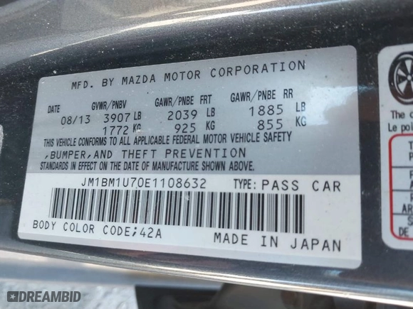 2014 Mazda Mazda3 i Sport with VIN JM1BM1U70E1108632, listed as a IAAI auction lot 41712321 with 144,351 mi miles. Bid and sale history available at carsss.com. Image 9.