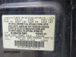 2011 Nissan Sentra 2.0 with VIN 3N1AB6AP2BL703931, listed as a IAAI auction lot 42205000 with Not provided miles and . Bid and sale history available at DreamBid. Image 9.