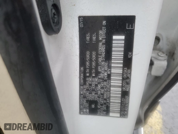 2015 Lexus LX 570 with VIN JTJHY7AXXF4185222, listed as a Copart auction lot 83833874 with 165,154 mi miles and Salvage Title. Bid and sale history available at DreamBid. Image 13.