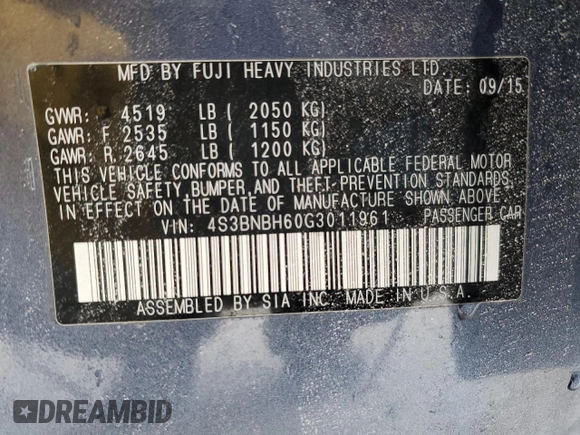 2016 Subaru Legacy с VIN 4S3BNBH60G3011961, выставлен на аукционе Copart как лот 41707875 с пробегом 52 655 миль миль и Списание • Salvage title. История ставок и продаж доступна на DreamBid. Изображение 13.