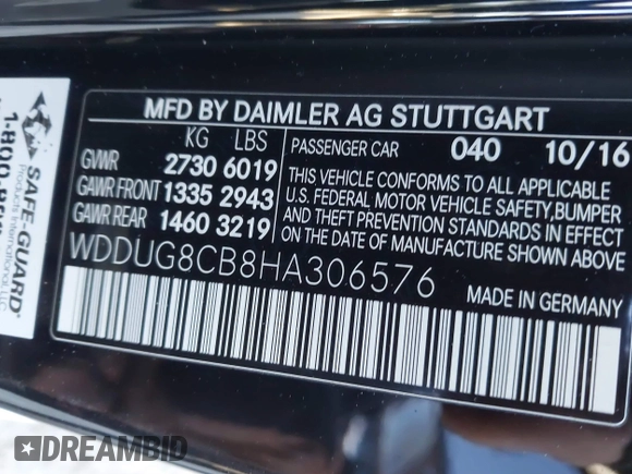 2017 Mercedes-Benz S 550 with VIN WDDUG8CB8HA306576, listed as a IAAI auction lot 41853033 with 95,983 mi miles and . Bid and sale history available at carsss.com. Image 9.