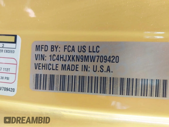 2021 Jeep Wrangler Unlimited Sport with VIN 1C4HJXKN9MW709420, listed as a IAAI auction lot 42403223 with 154,299 mi miles and . Bid and sale history available at DreamBid. Image 9.