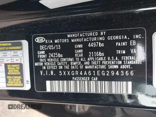 2014 Kia Optima SX Turbo with VIN 5XXGR4A61EG294366, listed as a IAAI auction lot 42540516 with 195,335 mi miles and . Bid and sale history available at DreamBid. Image 9.