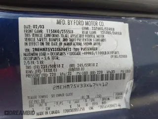 2003 Mercury Marauder with VIN 2MEHM75V33X674412, listed as a IAAI auction lot 41879734 with 181,984 mi miles. Bid and sale history available at carsss.com. Image 9.