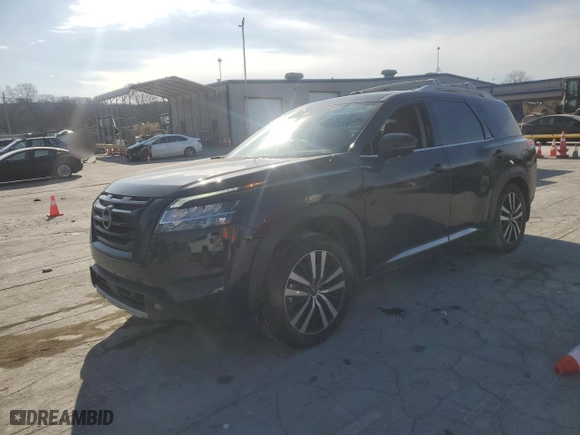 2023 Nissan Pathfinder Platinum with VIN 5N1DR3DKXPC243498, listed as a Copart auction lot 47445545 with 23,855 mi miles and Salvage Title. Bid and sale history available at carsss.com. Image 1.