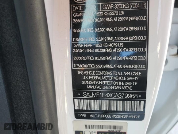 2012 Land Rover Range Rover SC with VIN SALMF1E4XCA379968, listed as a Copart auction lot 46836175 with 110,428 mi miles and Clean title. Bid and sale history available at DreamBid. Image 13.