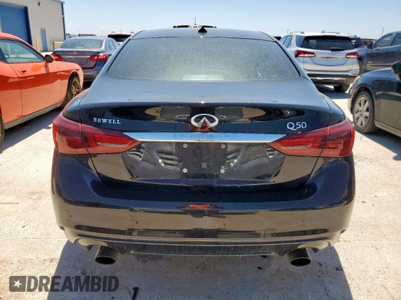 2018 Infiniti Q50 Luxe with VIN JN1EV7AP9JM352518, listed as a Copart auction lot 52697545 with 66,596 mi miles and Clean title. Bid and sale history available at DreamBid. Image 6.