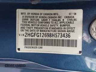 2008 Honda Civic Cpe LX with VIN 2HGFG12698H573436, listed as a IAAI auction lot 41970955 with 142,166 mi miles. Bid and sale history available at carsss.com. Image 9.