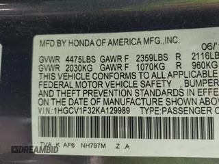 2019 Honda Accord Sedan Sport 1.5T with VIN 1HGCV1F32KA129989, listed as a IAAI auction lot 41770246 with 85,925 mi miles. Bid and sale history available at carsss.com. Image 9.