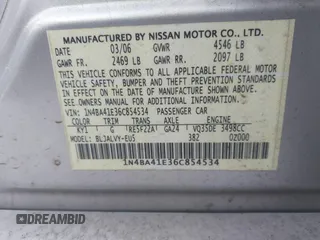 2006 Nissan Maxima 3.5 SE with VIN 1N4BA41E36C854534, listed as a IAAI auction lot 41359084 with 202,987 mi miles. Bid and sale history available at carsss.com. Image 9.