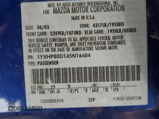 2004 Mazda Mazda6 s with VIN 1YVHP80D145N16404, listed as a Copart auction lot 44018745 with 202,197 mi miles and Salvage Title. Bid and sale history available at carsss.com. Image 12.