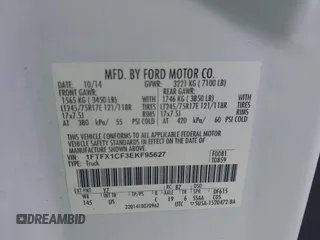 2014 Ford F-150 XL with VIN 1FTFX1CF3EKF95627, listed as a IAAI auction lot 42042775 with 208,405 mi miles and . Bid and sale history available at DreamBid. Image 9.