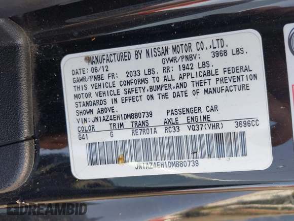 2013 Nissan 370Z z VIN JN1AZ4EH1DM880739, wystawiony jako IAAI lot #40474120 z przebiegiem 76 369 mil mil oraz . Historia ofert i sprzedaży dostępna na DreamBid. Obrazek 9.