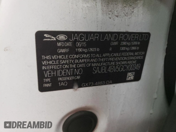 2016 Jaguar XF with VIN SAJBL4BV5GCY00349, listed as a Copart auction lot 83692684 with 71,741 mi miles and Salvage Title. Bid and sale history available at DreamBid. Image 13.