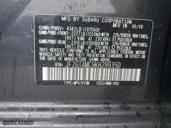 2019 Subaru Crosstrek Limited with VIN JF2GTAMC9KH299350, listed as a Copart auction lot 49870155 with 166,959 mi miles and Salvage Title. Bid and sale history available at carsss.com. Image 15.