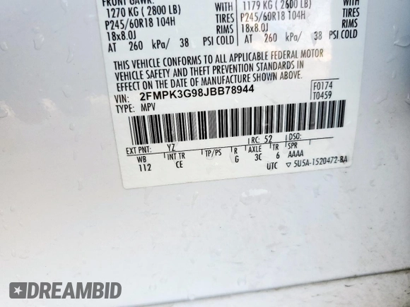 2018 Ford Edge SE с VIN 2FMPK3G98JBB78944, выставлен на аукционе Copart как лот 57600685 с пробегом 134 752 миль миль и Списание • Salvage title. История ставок и продаж доступна на DreamBid. Изображение 14.