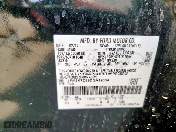 2013 Ford Explorer XLT z VIN 1FM5K7D89DGA12004, wystawiony jako Copart lot #61019865 z przebiegiem 124 271 mil mil oraz Szkoda całkowita • Salvage title. Historia ofert i sprzedaży dostępna na DreamBid. Obrazek 13.