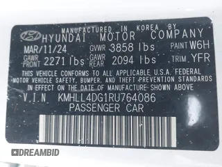 2024 Hyundai Elantra SE with VIN KMHLL4DG1RU764086, listed as a IAAI auction lot 41525779 with 4,261 mi miles and . Bid and sale history available at DreamBid. Image 9.