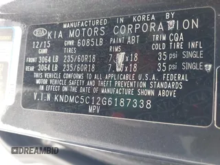 2016 Kia Sedona EX with VIN KNDMC5C12G6187338, listed as a IAAI auction lot 41735643 with 177,998 mi miles. Bid and sale history available at carsss.com. Image 9.