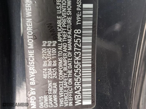 2015 BMW 4 Series 435i xDrive with VIN WBA3R5C55FK372578, listed as a Copart auction lot 45039685 with 174,967 mi miles and Clean Title. Bid and sale history available at carsss.com. Image 12.