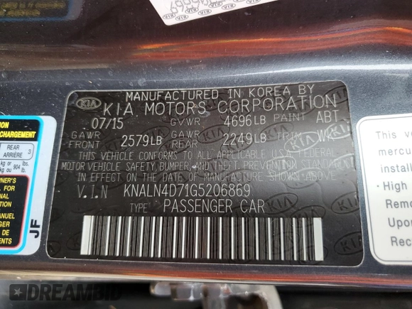 2016 Kia Cadenza Premium with VIN KNALN4D71G5206869, listed as a Copart auction lot 75530964 with 72,178 mi miles and Salvage Title. Bid and sale history available at carsss.com. Image 13.