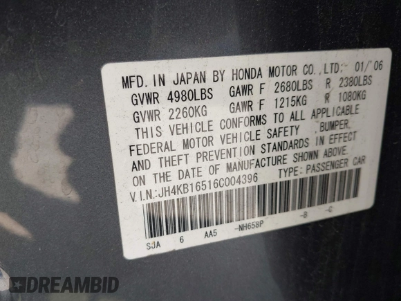 2006 Acura RL z VIN JH4KB16516C004396, wystawiony jako IAAI lot #41959850 z przebiegiem 114 670 mil mil oraz . Historia ofert i sprzedaży dostępna na DreamBid. Obrazek 9.