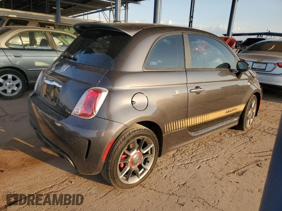 2015 FIAT 500 Abarth with VIN 3C3CFFFHXFT597430, listed as a Copart auction lot 55706425 with 67,026 mi miles and Salvage title. Bid and sale history available at DreamBid. Image 3.