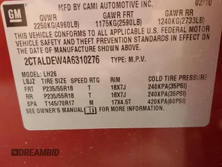 2010 GMC Terrain SLE-2 с VIN 2CTALDEW4A6310276, выставлен на аукционе Copart как лот 57799245 с пробегом 168 068 миль миль и На запчасти • Non repairable. История ставок и продаж доступна на DreamBid. Изображение 13.