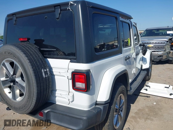 2019 Jeep Wrangler Unlimited Sahara with VIN 1C4HJXEG0KW577917, listed as a IAAI auction lot 41993670 with 90,584 mi miles and . Bid and sale history available at DreamBid. Image 4.