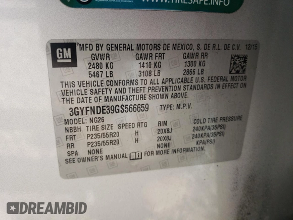 2016 Cadillac SRX Premium Collection with VIN 3GYFNDE39GS566659, listed as a Copart auction lot 87093314 with 91,411 mi miles and Salvage title. Bid and sale history available at DreamBid. Image 13.