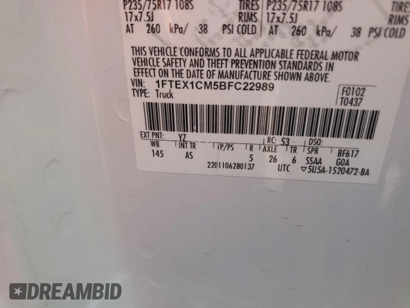 2011 Ford F-150 XL with VIN 1FTEX1CM5BFC22989, listed as a IAAI auction lot 42780126 with 240,290 mi miles and . Bid and sale history available at DreamBid. Image 3.