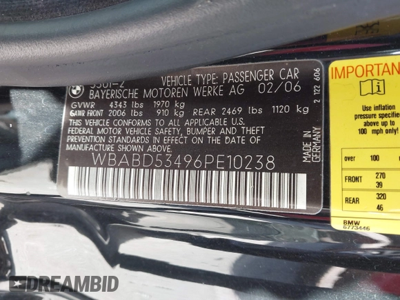 2006 BMW 3 Series 330Ci with VIN WBABD53496PE10238, listed as a IAAI auction lot 41730731 with 177,846 mi miles and . Bid and sale history available at carsss.com. Image 9.