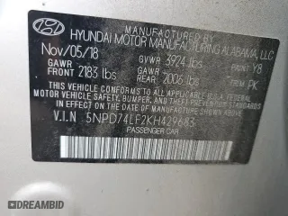 2019 Hyundai Elantra SE with VIN 5NPD74LF2KH429683, listed as a Copart auction lot 78838634 with 122,307 mi miles and Salvage Title. Bid and sale history available at carsss.com. Image 14.