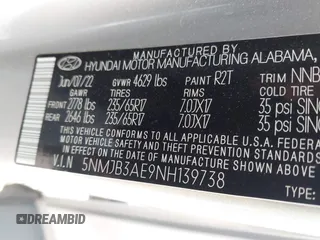2022 Hyundai Tucson SEL with VIN 5NMJB3AE9NH139738, listed as a IAAI auction lot 41948244 with 31,990 mi miles and . Bid and sale history available at DreamBid. Image 9.