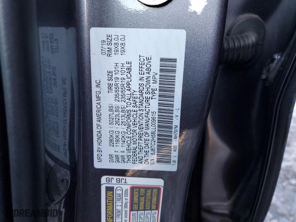 2020 Acura RDX w/Technology Pkg with VIN 5J8TC2H58LL009615, listed as a Copart auction lot 45537435 with 0 mi miles and Salvage Title. Bid and sale history available at carsss.com. Image 12.